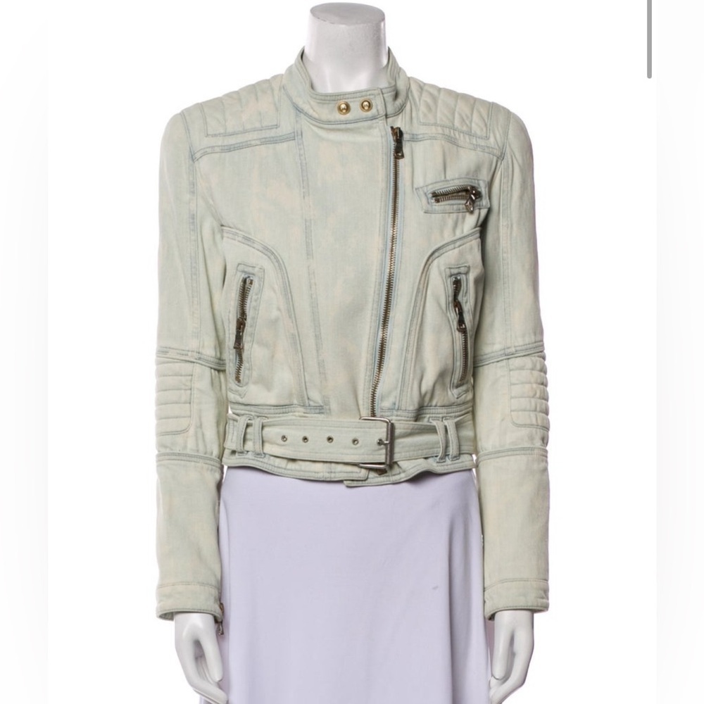 BALMAIN denim biker jacket sz 38